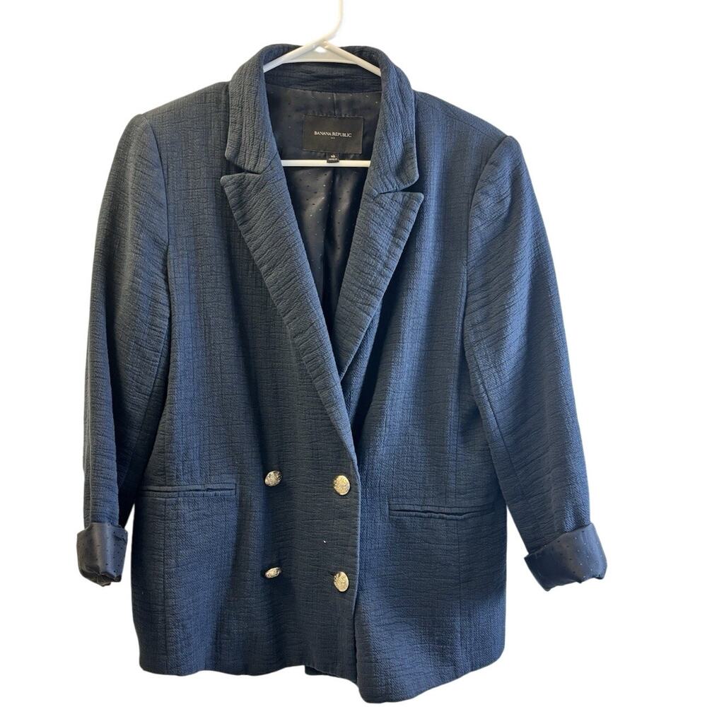 Banana Republic Double Breasted Cotton Navy Blazer Size 10 Vintage Italy Made